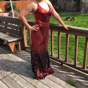 Red and black Prom dress with open back
